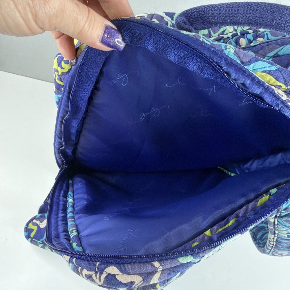 Vera Bradley Backpack Blue Green Floral Quilted Campus School Travel Bag - Picture 4 of 11